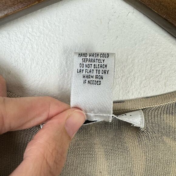 Pursuits Ltd Silk Blend Tan Brown Animal Print 3/4 Sleeve Thin Knit Sweater - Picture 8 of 8